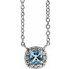 Platinum 3.0 mm Square Aquamarine Gem and .05 Carat Diamond 16 inch Necklace