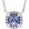 Tanzanite Necklace in 14 Karat White Gold 3.5x3.5 mm Square Tanzanite and .05 Carat Diamond 16 inch Necklace