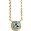 14 Karat Yellow Gold 3.5 mm Square Aquamarine Gem and .05 Carat Diamond 18 inch Necklace