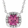 Pink Tourmaline Necklace in Platinum 3.5x3.5 mm Square Pink Tourmaline and .05 Carat Diamond 18 inch Necklace