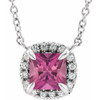 Pink Tourmaline Necklace in 14 Karat White Gold 4 mm Square Pink Tourmaline and .05 Carat Diamond 18 inch Necklace