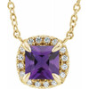 Amethyst Necklace in 14 Karat Yellow Gold 4 mm Square Amethyst and .05 Carat Diamond 18 inch Necklace