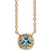 14 Karat Yellow Gold 4 mm Square Aquamarine Gem and .05 Carat Diamond 18 inch Necklace
