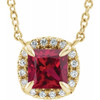 Ruby Necklace in 14 Karat Yellow Gold 4 mm Square Ruby and .05 Carat Diamond 18 inch Necklace
