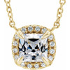 Genuine Sapphire Necklace in 14 Karat Yellow Gold 4 mm Square Sapphire and .05 Carat Diamond 18 inch Necklace