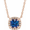 Sapphire Necklace in 14 Karat Rose Gold Sapphire and .05 Carat Diamond 16 inch Necklace