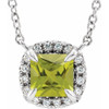 Genuine Peridot Necklace in Sterling Silver 4 mm Square Peridot and .05 Carat Diamond 18 inch Necklace