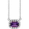 Amethyst Necklace in 14 Karat White Gold 5x3 mm Emerald Amethyst and 0.12 Carat Diamond 16 inch Necklace