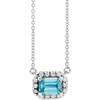 Genuine Zircon Necklace in 14 Karat White Gold 5x3 mm Emerald Genuine Zircon and 0.12 Carat Diamond 16 inch Necklace