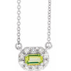 Genuine Peridot Necklace in 14 Karat White Gold 5x3 mm Emerald Peridot and 0.12 Carat Diamond 16 inch Necklace
