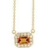 Golden Citrine Necklace in 14 Karat Yellow Gold 5x3 mm Emerald Citrine and 0.12 Carat Diamond 16 inch Necklace