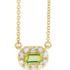 Genuine Peridot Necklace in 14 Karat Yellow Gold 5x3 mm Emerald Peridot and 0.12 Carat Diamond 16 inch Necklace