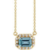 14 Karat Yellow Gold 5x3 mm Emerald Aquamarine Gem and 0.12 Carat Diamond 18 inch Necklace