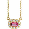Pink Tourmaline Necklace in 14 Karat Yellow Gold 5x3 mm Emerald Pink Tourmaline & 1/8 Carat Diamond 18" Necklace