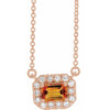 Golden Citrine Necklace in 14 Karat Rose Gold 5x3 mm Emerald Citrine and 0.12 Carat Diamond 18 inch Necklace