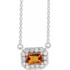 Golden Citrine Necklace in Platinum 5x3 mm Emerald Citrine and 0.12 Carat Diamond 16 inch Necklace