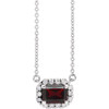 Red Garnet Necklace in Platinum 5x3 mm Emerald Mozambique Garnet and 0.12 Carat Diamond 16 inch Necklace