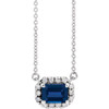 Sapphire Necklace in Sterling Silver 5x3 mm Emerald Sapphire and 0.12 Carat Diamond 16 inch Necklace