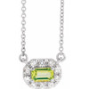 Genuine Peridot Necklace in Sterling Silver 5x3 mm Emerald Peridot and 0.12 Carat Diamond 16 inch Necklace