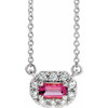 Pink Tourmaline Necklace in Sterling Silver 5x3 mm Emerald Pink Tourmaline and 0.12 Carat Diamond 16 inch Necklace