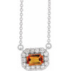 Golden Citrine Necklace in Sterling Silver 5x3 mm Emerald Citrine and 0.12 Carat Diamond 18 inch Necklace