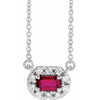 Ruby Necklace in Sterling Silver 5x3 mm Emerald Ruby and 0.12 Carat Diamond 18 inch Necklace