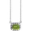 Genuine Peridot Necklace in 14 Karat White Gold 6x4 mm Emerald Peridot and 0.20 Carat Diamond 18 inch Necklace