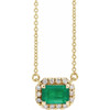Emerald Necklace in 14 Karat Yellow Gold 6x4 mm Emerald Emerald and 0.20 Carat Diamond 16 inch Necklace