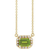 Genuine Peridot Necklace in 14 Karat Yellow Gold 6x4 mm Emerald Peridot and 0.20 Carat Diamond 16 inch Necklace