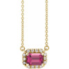Pink Tourmaline Necklace in 14 Karat Yellow Gold 6x4 mm Emerald Pink Tourmaline and 0.20 Carat Diamond 16 inch Necklace