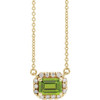 Genuine Peridot Necklace in 14 Karat Yellow Gold 6x4 mm Emerald Peridot and 0.20 Carat Diamond 18 inch Necklace