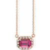 Pink Tourmaline Necklace in 14 Karat Rose Gold 6x4 mm Emerald Pink Tourmaline and 0.20 Carat Diamond 16 inch Necklace