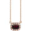 Red Garnet Necklace in 14 Karat Rose Gold 6x4 mm Emerald Mozambique Garnet and 0.20 Carat Diamond 18 inch Necklace