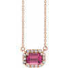 Pink Tourmaline Necklace in 14 Karat Rose Gold 6x4 mm Emerald Pink Tourmaline and 0.20 Carat Diamond 18 inch Necklace