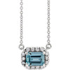 Platinum 6x4 mm Emerald Aquamarine Gem and 0.20 Carat Diamond 16 inch Necklace