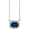 Sapphire Necklace in Platinum 6x4 mm Emerald Sapphire and 0.20 Carat Diamond 16 inch Necklace