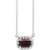 Red Garnet Necklace in Platinum 6x4 mm Emerald Mozambique Garnet and 0.20 Carat Diamond 18 inch Necklace