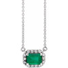 Emerald Necklace in Sterling Silver 6x4 mm Emerald Emerald and 0.20 Carat Diamond 16 inch Necklace