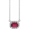 Ruby Necklace in Sterling Silver 6x4 mm Emerald Ruby and 0.20 Carat Diamond 16 inch Necklace