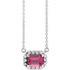 Pink Tourmaline Necklace in 14 Karat White Gold 7x5 mm Emerald Pink Tourmaline & 1/5 Carat Diamond 16" Necklace
