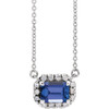 Tanzanite Necklace in 14 Karat White Gold 7x5 mm Emerald Tanzanite and 0.20 Carat Diamond 16 inch Necklace