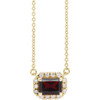 Red Garnet Necklace in 14 Karat Yellow Gold 7x5 mm Emerald Mozambique Garnet and 0.20 Carat Diamond 16 inch Necklace