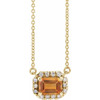 Golden Citrine Necklace in 14 Karat Yellow Gold 7x5 mm Emerald Citrine and 0.20 Carat Diamond 18 inch Necklace