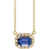 Tanzanite Necklace in 14 Karat Yellow Gold 7x5 mm Emerald Tanzanite and 0.20 Carat Diamond 18 inch Necklace