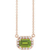 Genuine Peridot Necklace in 14 Karat Rose Gold 7x5 mm Emerald Peridot and 0.20 Carat Diamond 16 inch Necklace