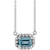 Platinum 7x5 mm Emerald Aquamarine Gem and 0.20 Carat Diamond 18 inch Necklace