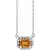 Golden Citrine Necklace in Sterling Silver 7x5 mm Emerald Citrine and 0.20 Carat Diamond 16 inch Necklace