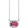 Pink Tourmaline Necklace in Sterling Silver 7x5 mm Emerald Pink Tourmaline and 0.20 Carat Diamond 16 inch Necklace