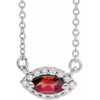 Red Garnet Necklace in 14 Karat White Gold Mozambique Garnet and .05 Carat Diamond Halo Style 18 inch Necklace