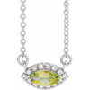 Genuine Peridot Necklace in 14 Karat White Gold Peridot and .05 Carat Diamond Halo Style 18 inch Necklace